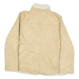 JONES NEW YORK Womens Beige Leather Button Jacket M Shearling Trim Winter