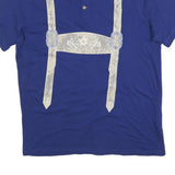 DER WILDSCHUTZ Mens Blue Short Sleeve Plain Polo Shirt L Cotton Blend Suspenders