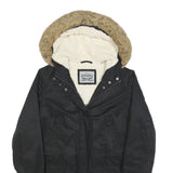 LEVI'S Womens Black Faux Fur Hooded Jacket S Polyester Blend Zip Winter Coat
