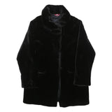 QUEENSWAY Womens Black Fur Effect Button Jacket L Polyester Blend Plush Soft
