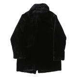 QUEENSWAY Womens Black Fur Effect Button Jacket L Polyester Blend Plush Soft