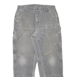CARHARTT Mens Grey Cotton Blend Relaxed Workwear Trousers W31 L30 Durable Zip