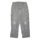 CARHARTT Mens Grey Cotton Blend Relaxed Workwear Trousers W31 L30 Durable Zip