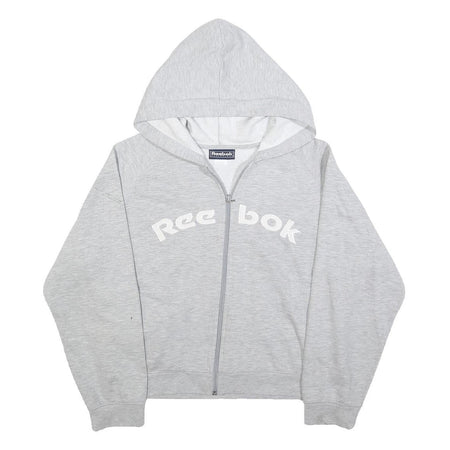 REEBOK Womens Grey Zip Up Hoodie UK 12 Cotton Blend Casual Sweatshirt