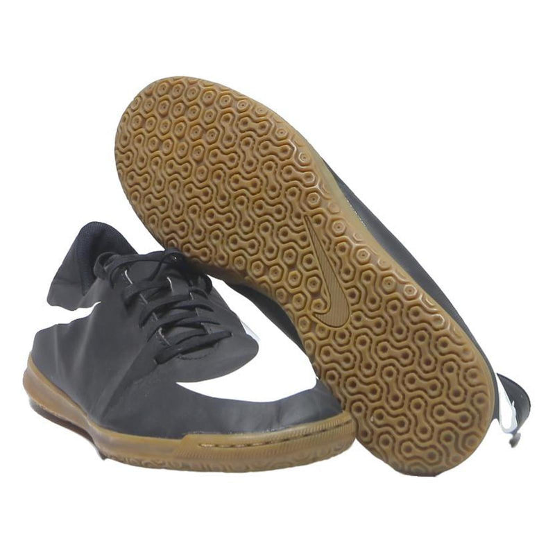 NIKE Tiempo Mens Lace-Up Trainers Black White Leather UK 10 Indoor Sports