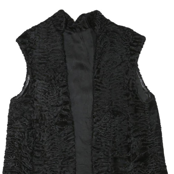 Womens Black Faux Fur Sleeveless Jacket M Polyester Blend Plush Warm Soft