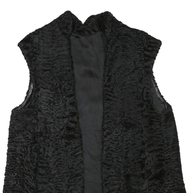 Womens Black Faux Fur Sleeveless Jacket M Polyester Blend Plush Warm Soft