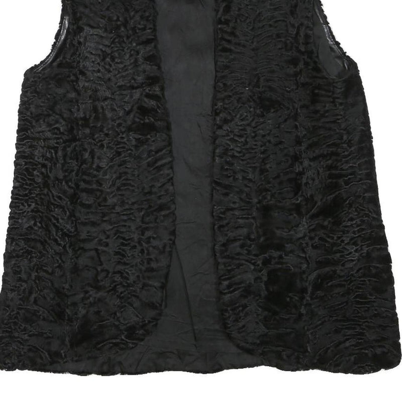 Womens Black Faux Fur Sleeveless Jacket M Polyester Blend Plush Warm Soft