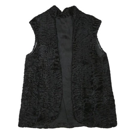 Womens Black Faux Fur Sleeveless Jacket M Polyester Blend Plush Warm Soft