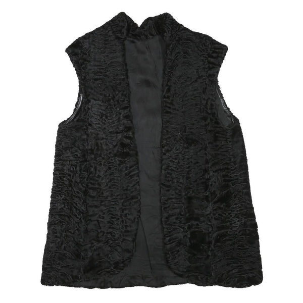 Womens Black Faux Fur Sleeveless Jacket M Polyester Blend Plush Warm Soft