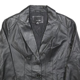 EAST5TH Womens Black Leather Button Jacket L Smooth Classic