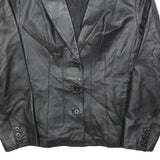 EAST5TH Womens Black Leather Button Jacket L Smooth Classic