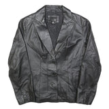 EAST5TH Womens Black Leather Button Jacket L Smooth Classic