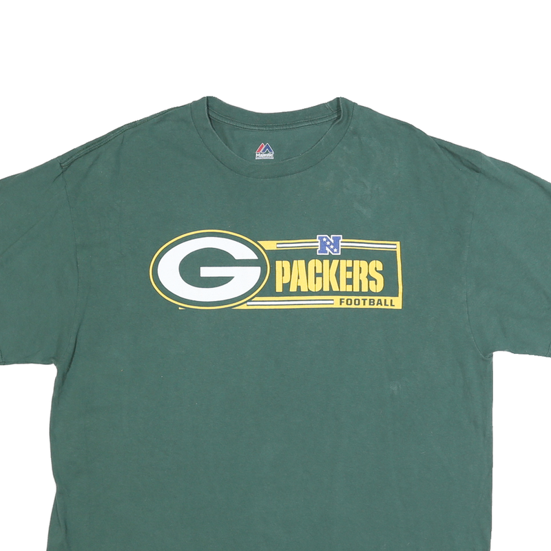 MAJESTIC Mens Green Green & Yellow Packers Graphic T-Shirt XL Short Sleeve Crew