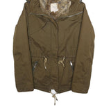 ZARA Womens Olive Green Jacket XS Polyester Blend Hooded Zip Casual Outerwear