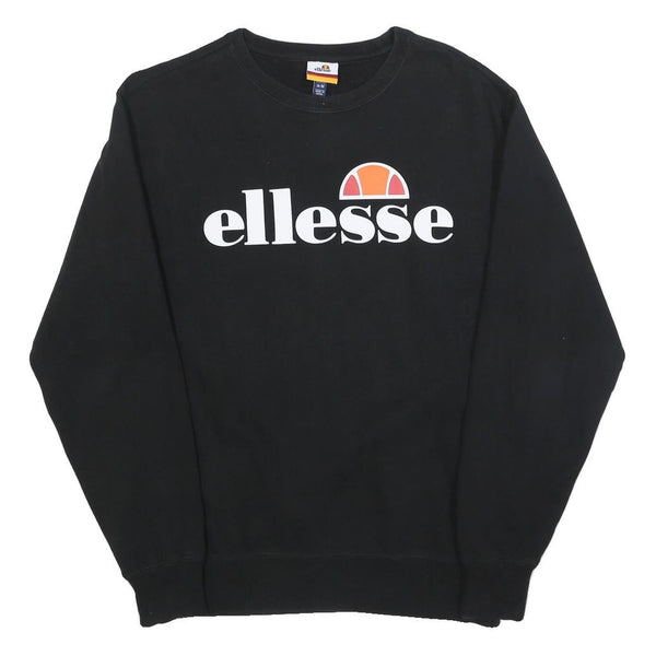ELLESSE Mens Black Cotton Blend Crew Neck M Sweatshirt Logo Print Casual