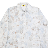 BAYMARKET Mens White & Light Blue Abstract Print Faux Silk Shirt L Relaxed Fit