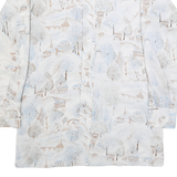 BAYMARKET Mens White & Light Blue Abstract Print Faux Silk Shirt L Relaxed Fit