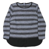 BONITA Womens Grey & Black Striped Pattern Cotton Blend Jumper Round Neck Basic