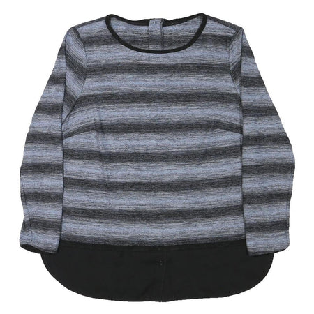BONITA Womens Grey & Black Striped Pattern Cotton Blend Jumper Round Neck Basic