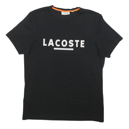 LACOSTE Mens Black Graphic T-Shirt L Short Sleeve Crew Neck Logo Print
