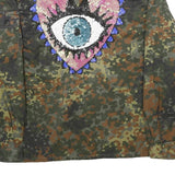 Womens Green & Brown Camouflage Sequin Eye Embroidered Zip Jacket XL Polyester
