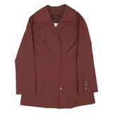 Womens Brown Button Jacket M Polyester Blend Classic Mid Length Stylish