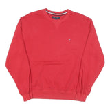 TOMMY HILFIGER Mens Red Crew Neck Sweatshirt L Classic Logo Cotton Blend