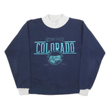 BEEZIL Womens Blue & White Colorado Pullover Sweatshirt L Rocky Mountain Graphic