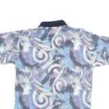 CARLETTI Mens Blue & Grey Swirl Print Short Sleeve Polo Shirt XL Cotton Blend
