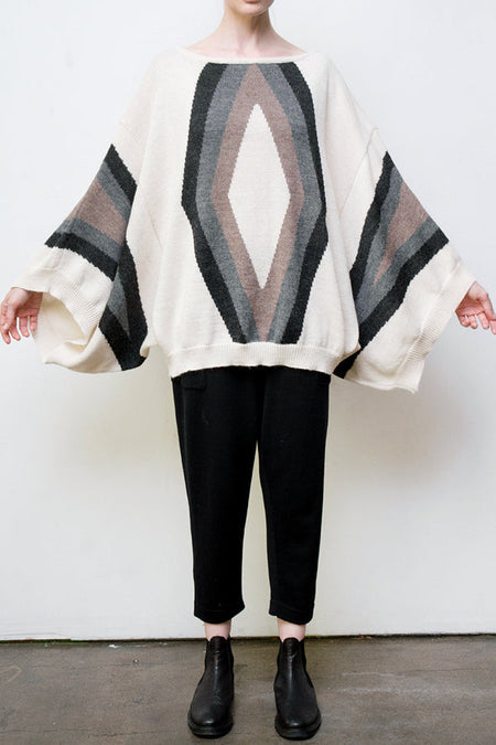 baez alpaca intarsia knit tunic - cream w/sand + grey