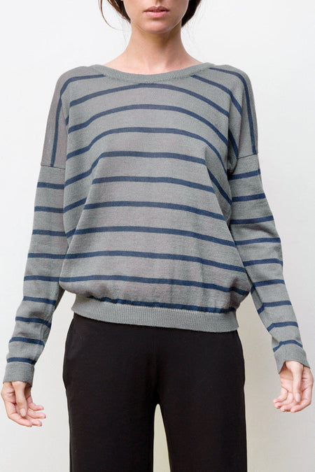 Nini Hand-Loomed Pima Cotton Striped Pullover - Grey / Blue
