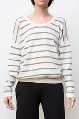 Nini Hand-Loomed Pima Cotton Striped Pullover - Cream / Heather Grey
