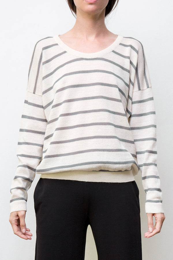 Nini Hand-Loomed Pima Cotton Striped Pullover - Cream / Heather Grey