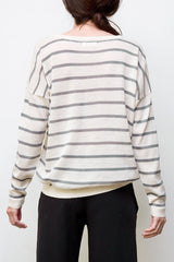 Nini Hand-Loomed Pima Cotton Striped Pullover - Cream / Heather Grey