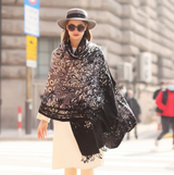 Anyyou 100% Merino Wool Black Grey Floral Silk Satin Large Winter Scarf Pashmina Shawl Bandana Perfect For Women Ladies Fashion Style