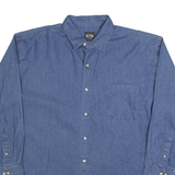 KEY Womens Blue Denim Shirt 2XL Button Front Casual Cotton Blend