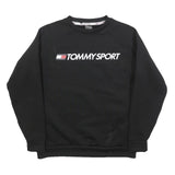 TOMMY SPORT Mens Black Crew Neck S Polyester Blend Sweatshirt Logo Print