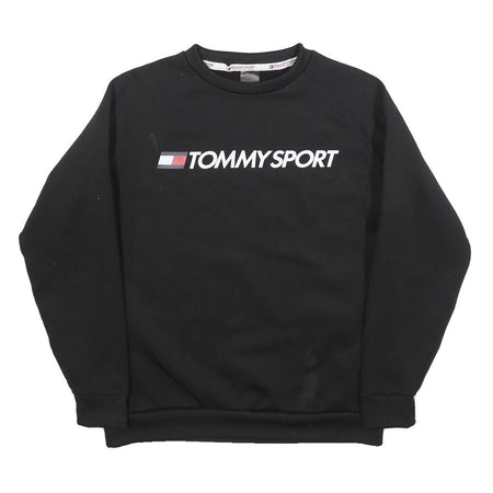 TOMMY SPORT Mens Black Crew Neck S Polyester Blend Sweatshirt Logo Print