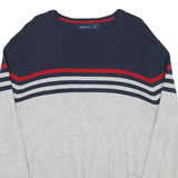 NAUTICA Mens Navy & Grey Striped Plain Crew Neck Basic Knit Jumper L Cotton