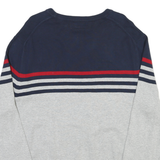 NAUTICA Mens Navy & Grey Striped Plain Crew Neck Basic Knit Jumper L Cotton
