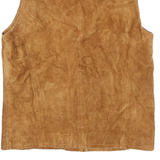 Mens Beige Brown Leather Button Jacket S Suede Vest Casual Retro Style