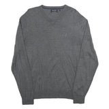 NAUTICA Mens Grey Plain Cotton Blend Jumper V-Neck Basic Knit L Casual Knitwear
