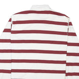 NAUTICAL Mens White & Burgundy Striped Long Sleeve Polo Shirt L Cotton Blend