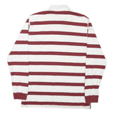 NAUTICAL Mens White & Burgundy Striped Long Sleeve Polo Shirt L Cotton Blend