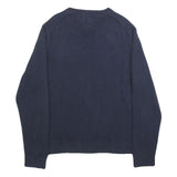 TOMMY HILFIGER Mens Navy Plain Cotton Blend Regular Fit V-Neck Jumper L Classic