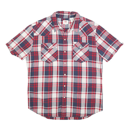 LEVI'S Mens Red Blue & White Check Shirt M Short Sleeve Cotton Casual