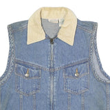 ST JOHN'S BAY Womens Blue Denim Cotton Zip Jacket Vest S Corduroy Collar