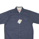 WRANGLER Mens Blue Short Sleeve Cotton Blend Shirt L Button Pocket Casual
