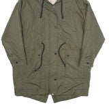 ZARA Womens Green Polyester Parka Jacket S Woven Zip Hooded Casual